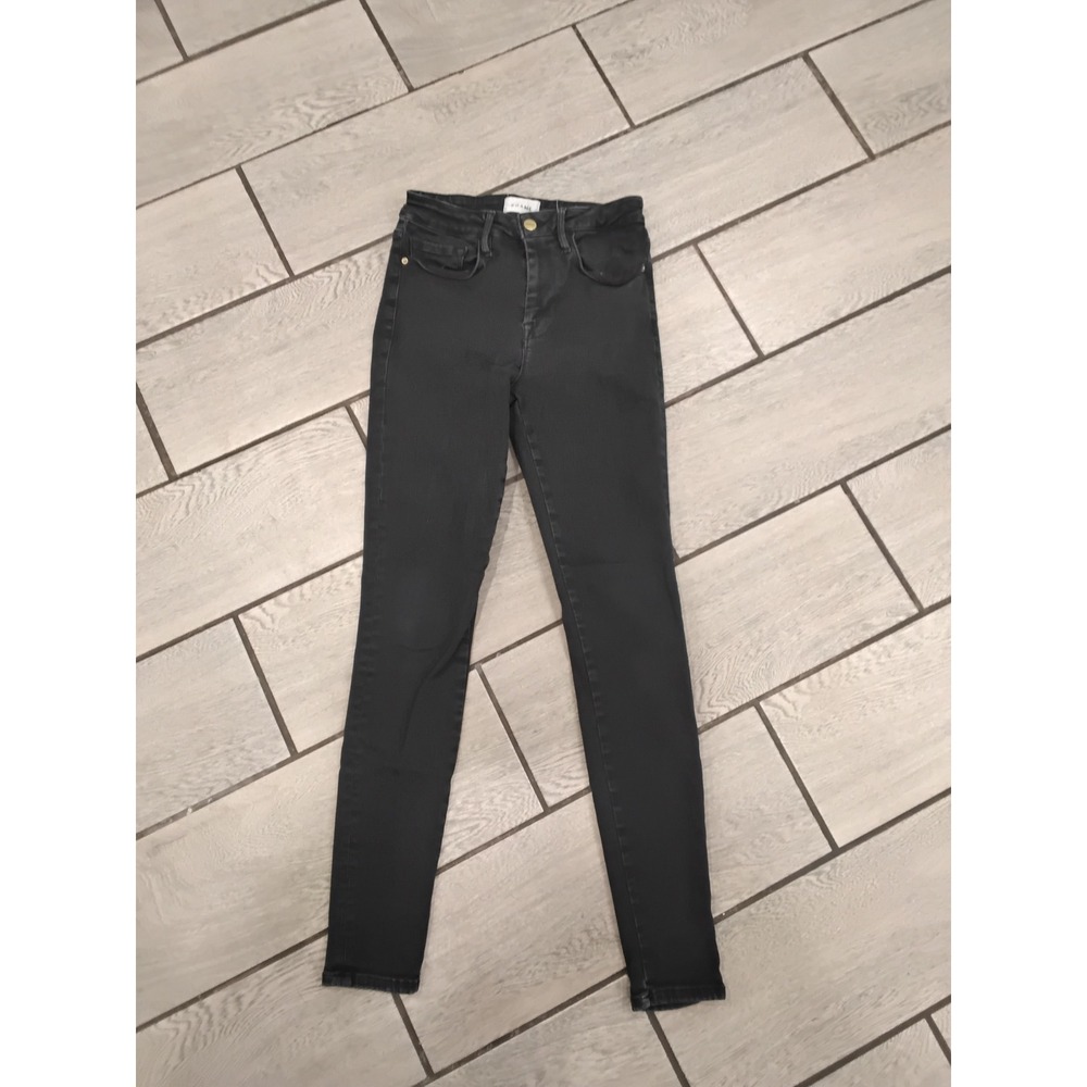 FRAME Le One Skinny Jeans Washed Black High Rise Stretch Denim Size 1 (23-26)